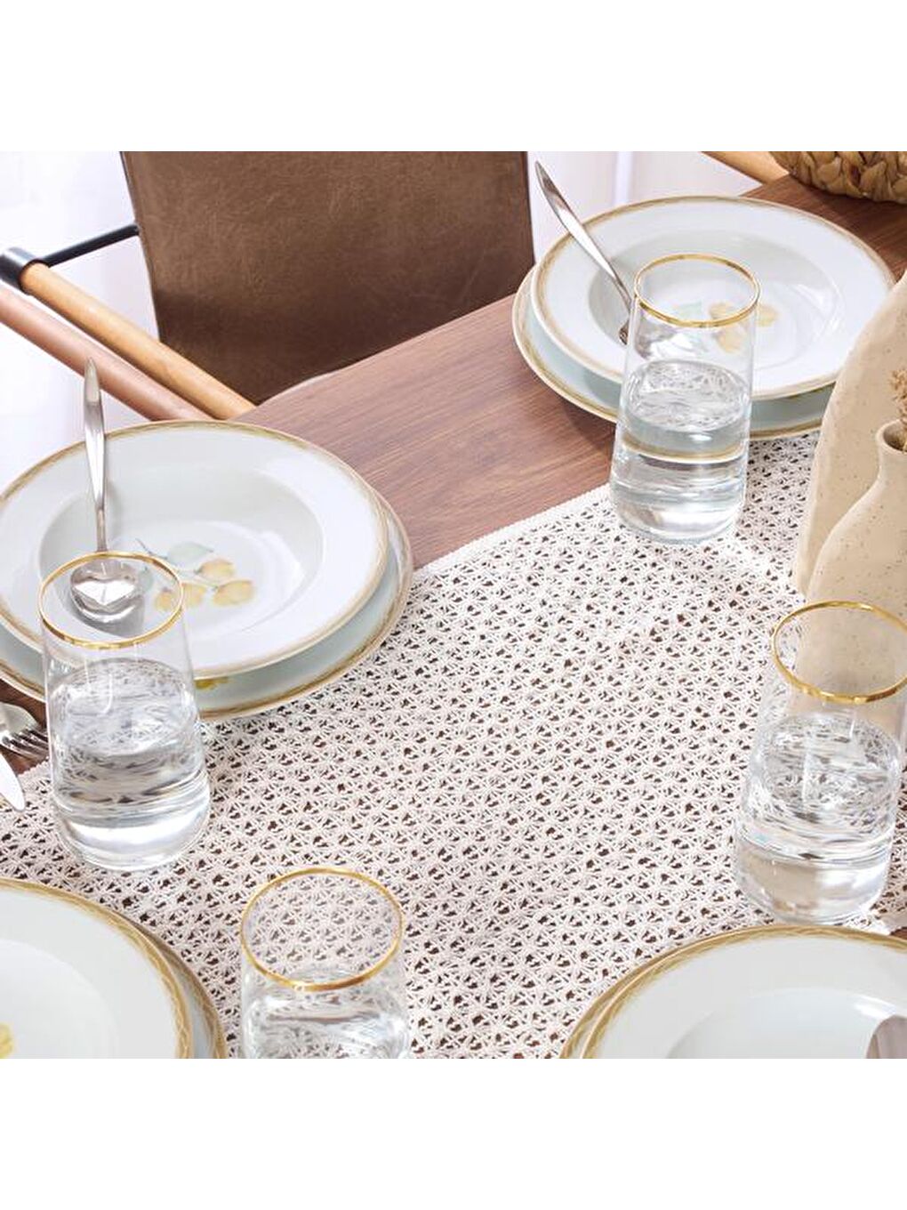 Soft Dantel Örgü Runner - Bej - 35x145 cm-3