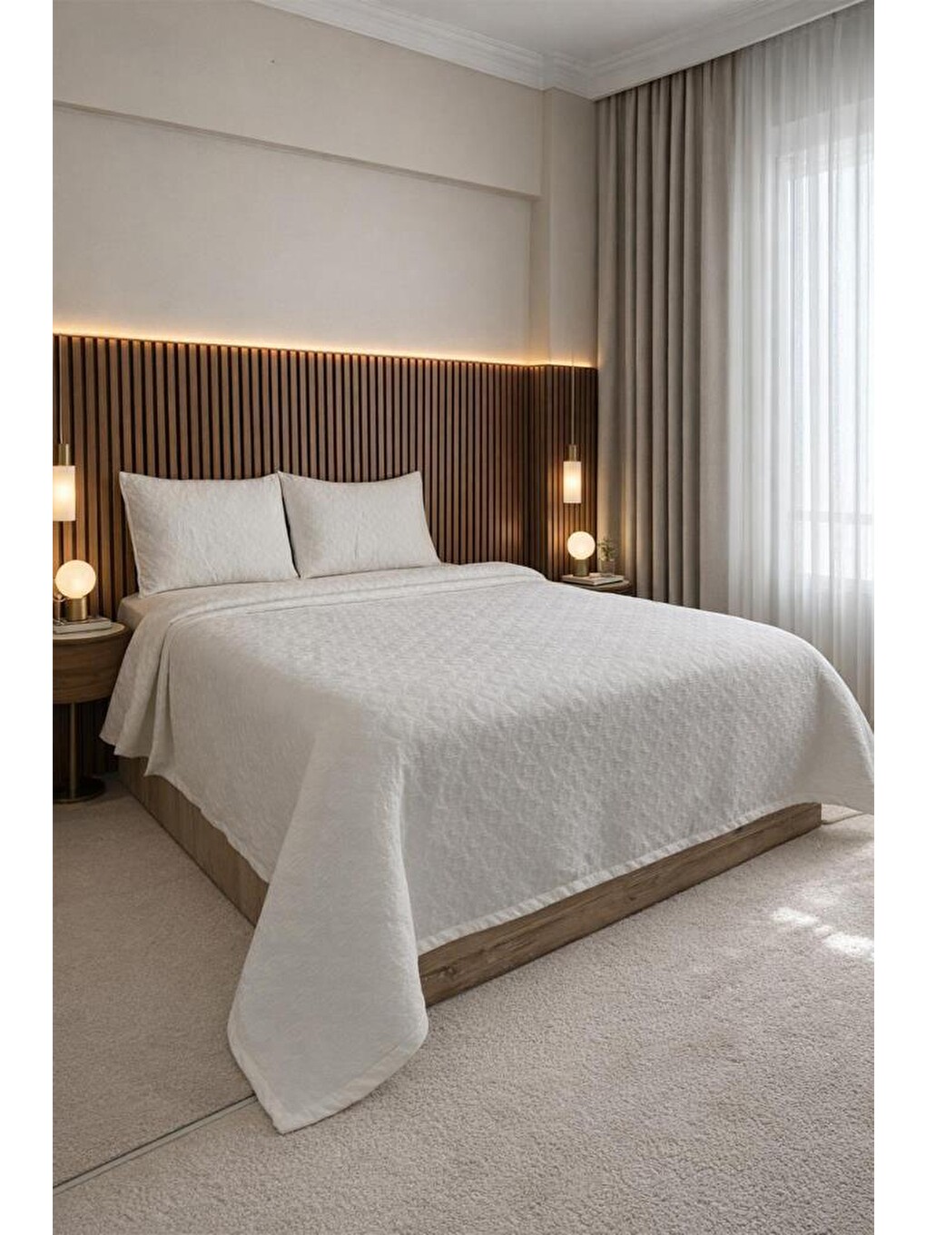 Powderlove 3 Parça Çift Kişilik Yatak Örtüsü 235x250 Cm Beyaz