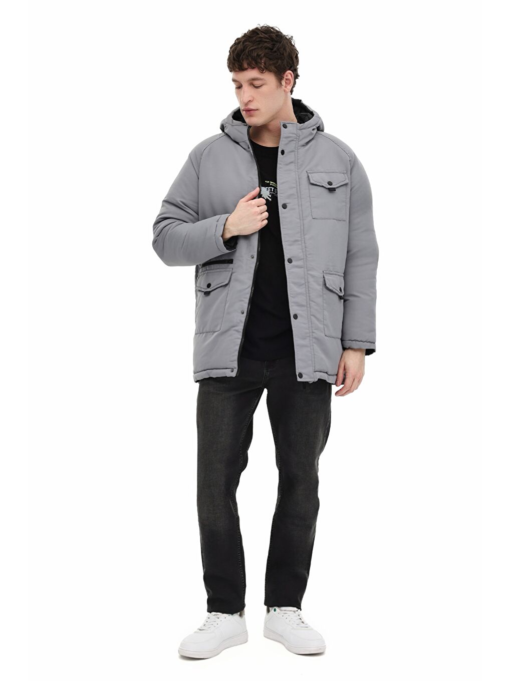 ML COMS 3KX-PRKCOT-04 5PR Gri Erkek Uzun Mont-2