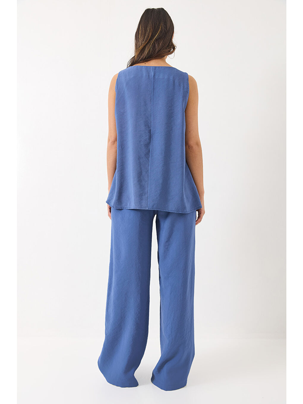 İndigo Kadın V Yaka Askılı Bluz Palazzo Pantolonlu Alt-Üst Takım-6