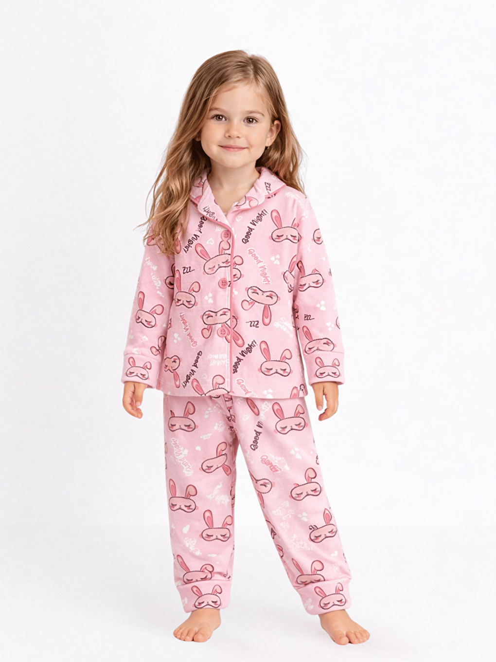 Pembe Bebe Yaka Düğmeli Kız Bebek Pijama Takımı