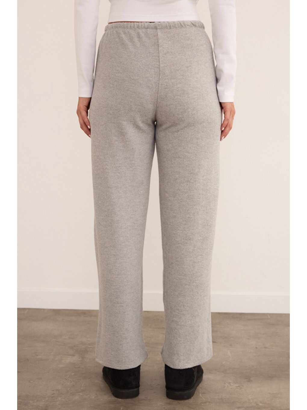 Gri Beli Bağlamalı Yumoş Palazzo Pantolon-2