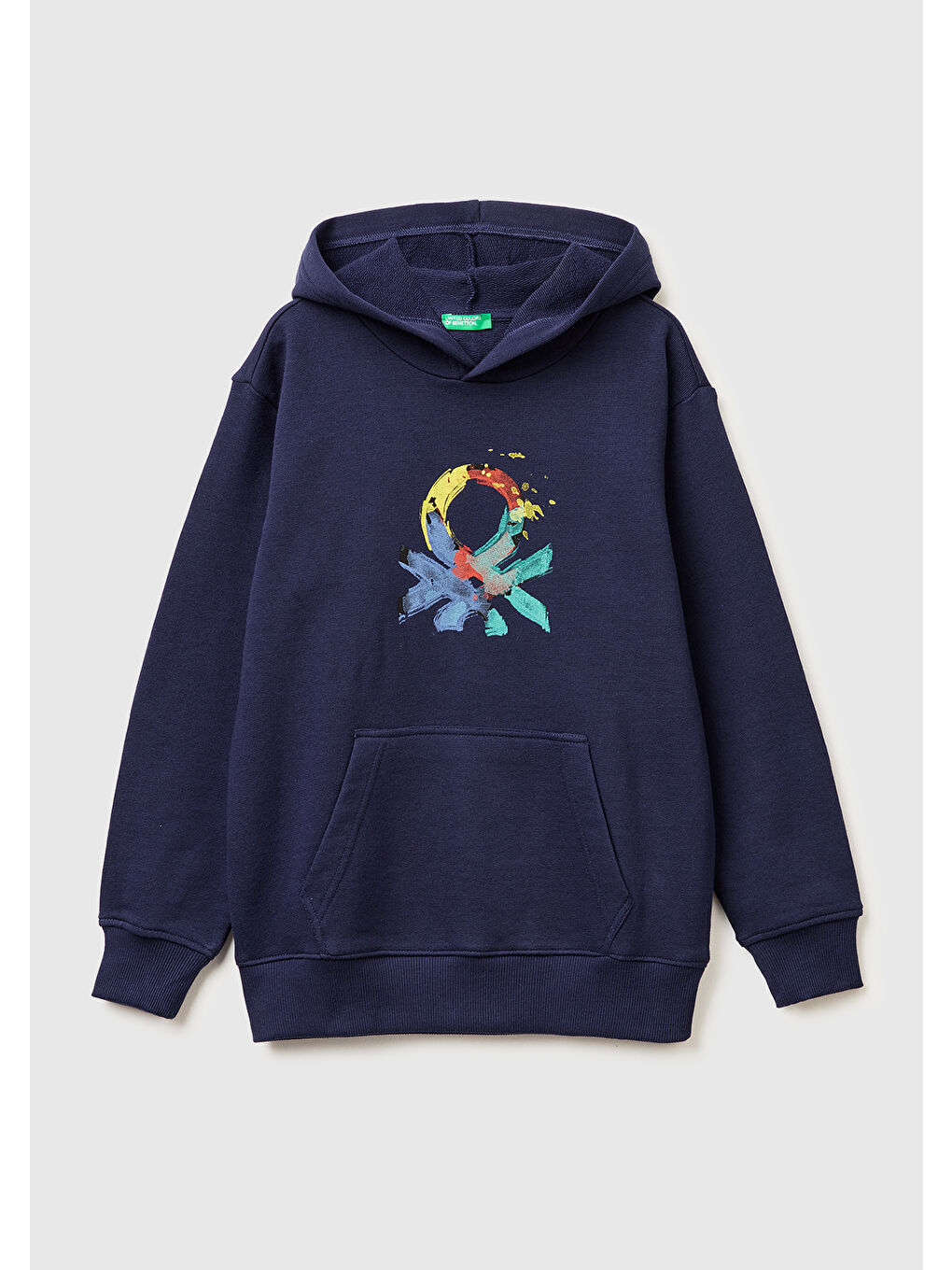 Erkek Çocuk Lacivert Önü Logo Baskılı Kanguru Cepli Kapüşonlu Sweatshirt