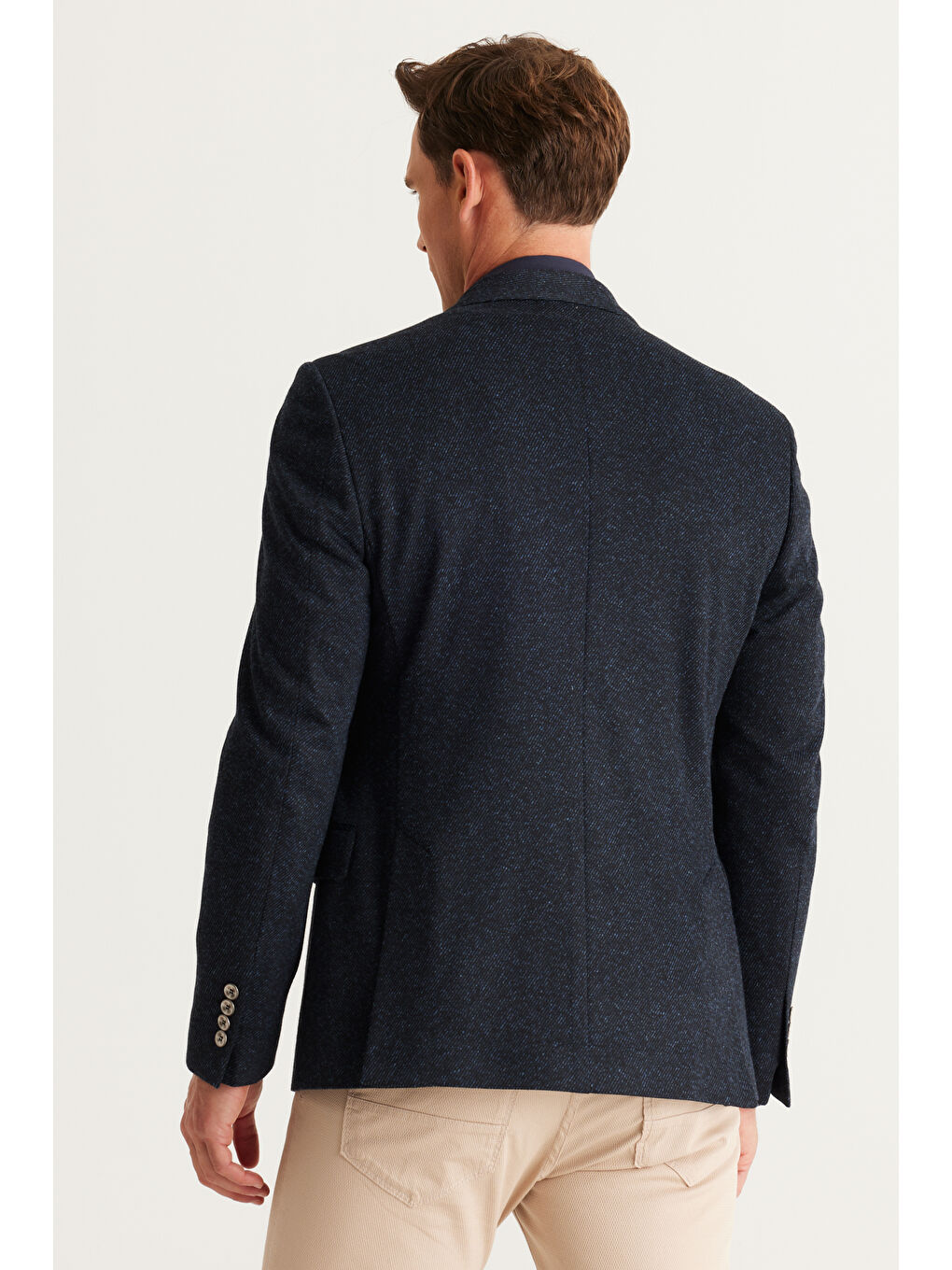 Erkek Lacivert Slim Fit Dar Kesim Mono Yaka Desenli Ceket-5