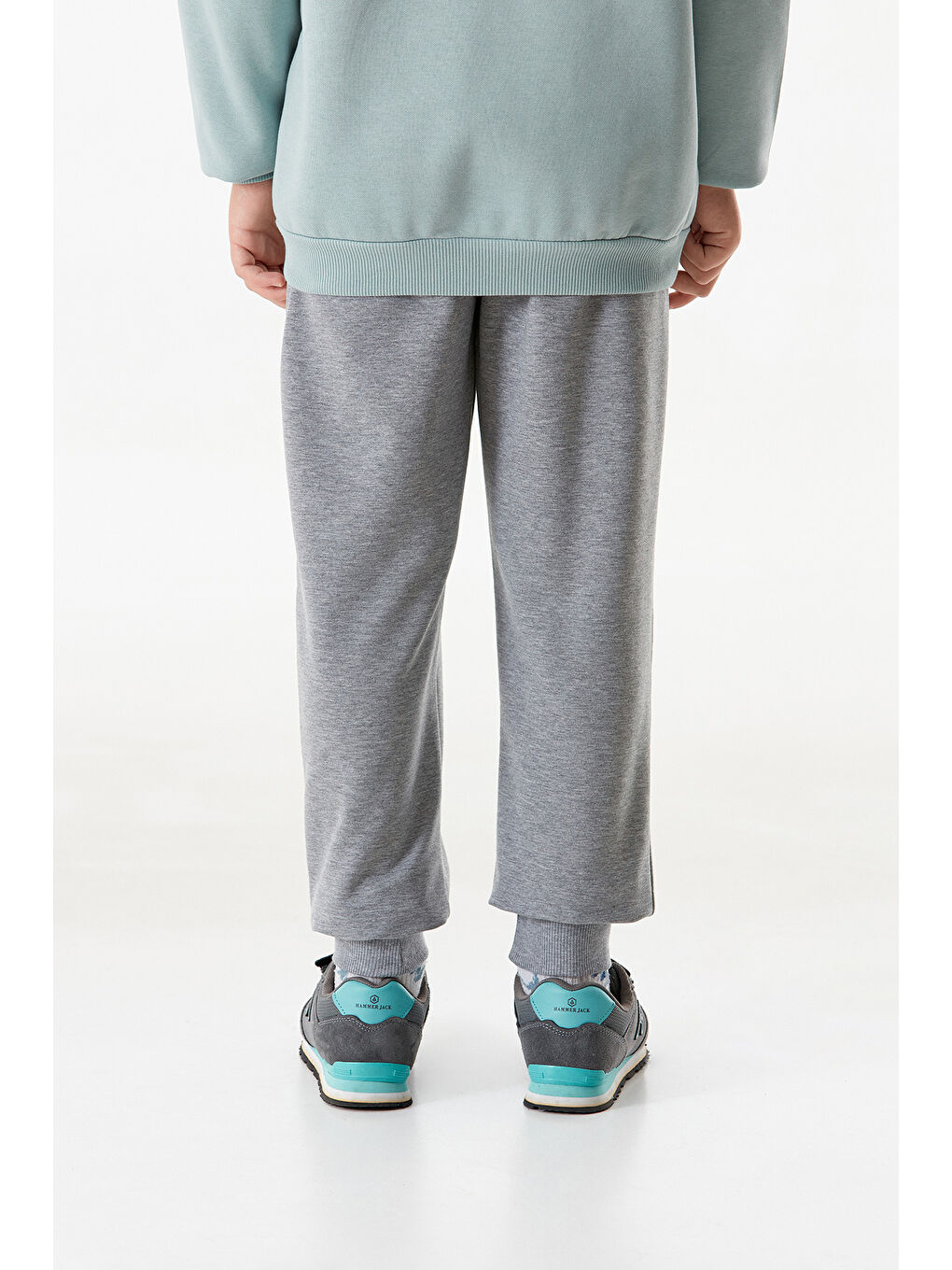Gri Yazı Baskılı Beli Bağcıklı Jogger Erkek Çocuk Eşofman Altı-3