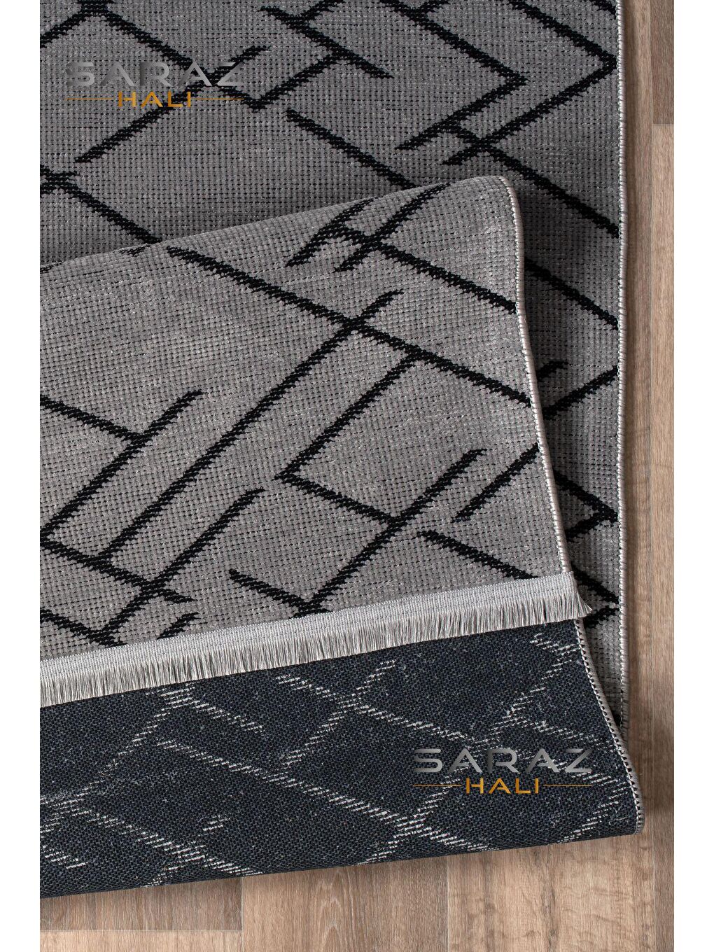 Zigzag Saçaklı Kaymaz Kilim Gri 100x200-3