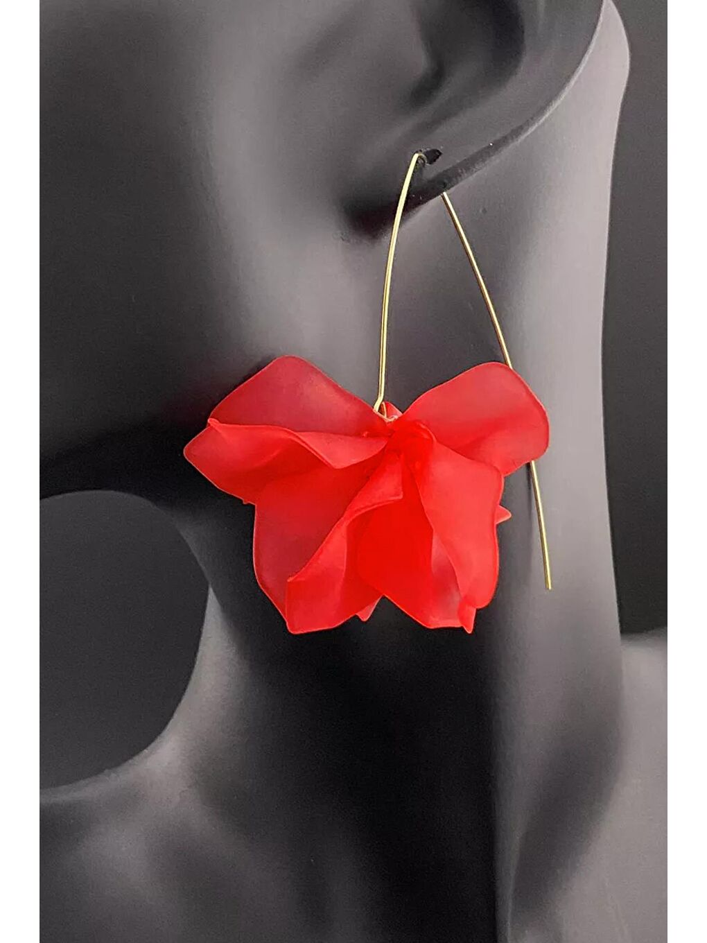 Kırmızı Holulu Çiçekli Küpe-1