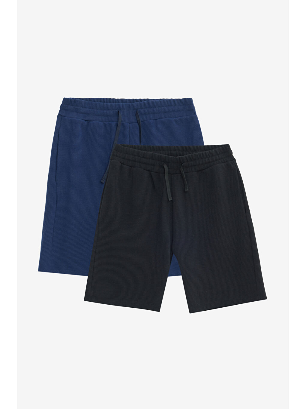 Erkek Lacivert-Siyah 2'li Paket Pamuklu Beli Bağlamalı Yan Cepli Standart Fit Örme Şort
