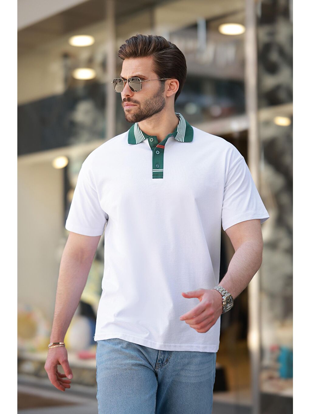 Beyaz Polo Yaka Erkek T-Shirt E7147-1
