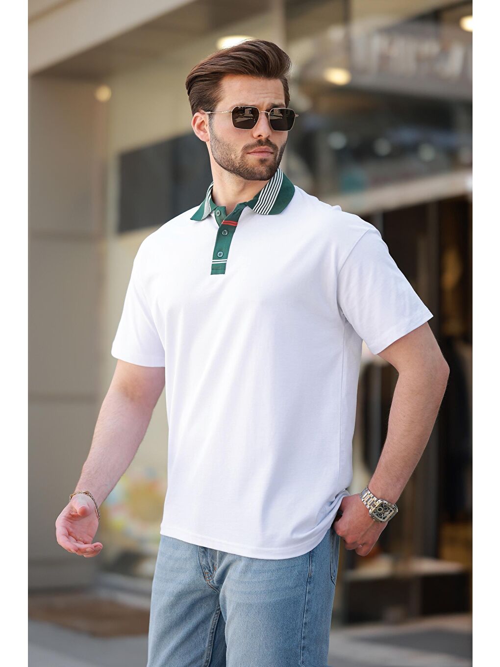 Beyaz Polo Yaka Erkek T-Shirt E7147-2