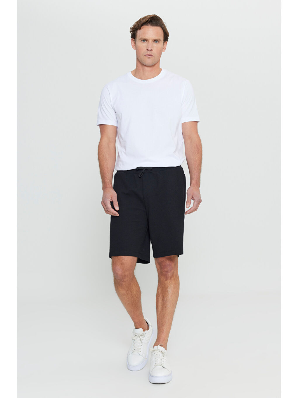 Erkek Lacivert-Siyah 2'li Paket Pamuklu Beli Bağlamalı Yan Cepli Standart Fit Örme Şort-5