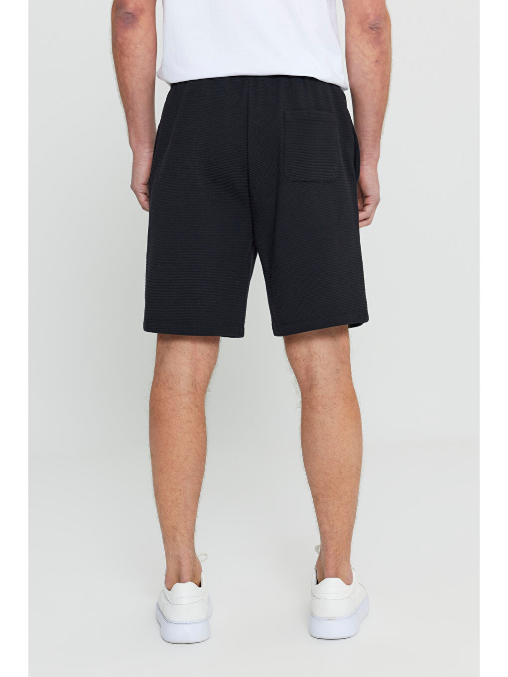 Erkek Lacivert-Siyah 2'li Paket Pamuklu Beli Bağlamalı Yan Cepli Standart Fit Örme Şort-9