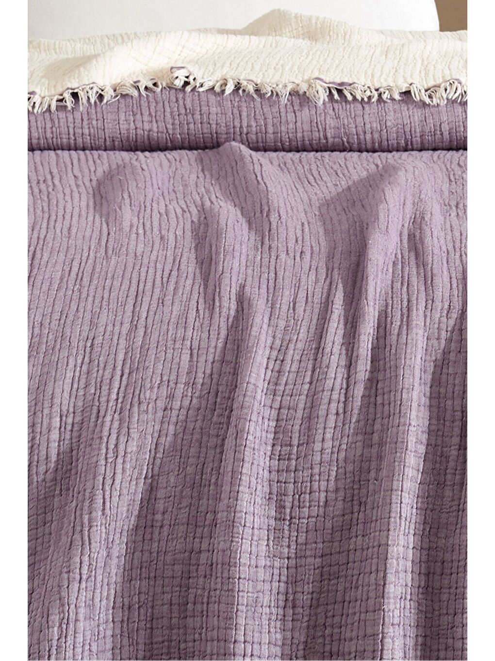 Lila Tek Kişilik 5 Katlı %100 Pamuk Müslin Yatak Örtüsü - LİLA LILA/160X230CM-1