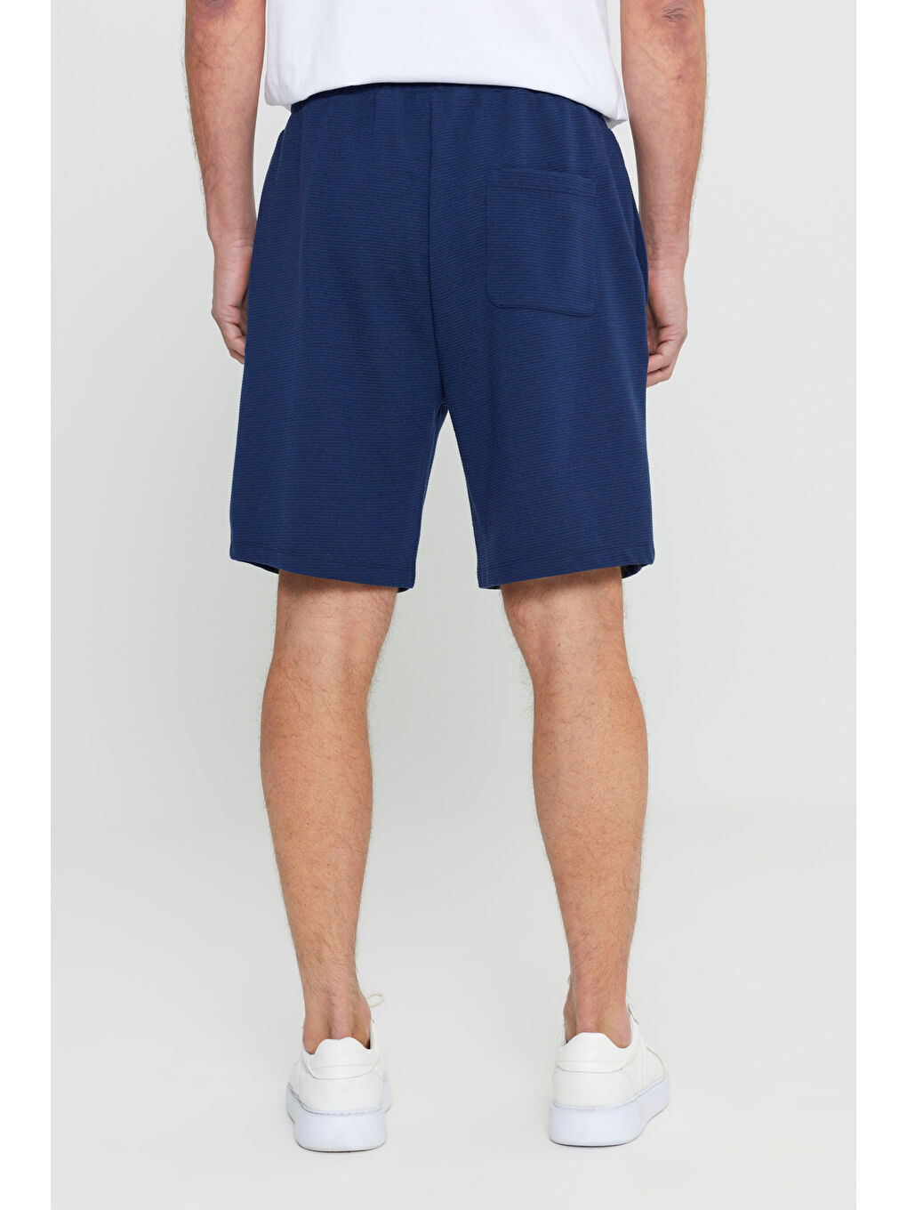 Erkek Lacivert-Siyah 2'li Paket Pamuklu Beli Bağlamalı Yan Cepli Standart Fit Örme Şort-10