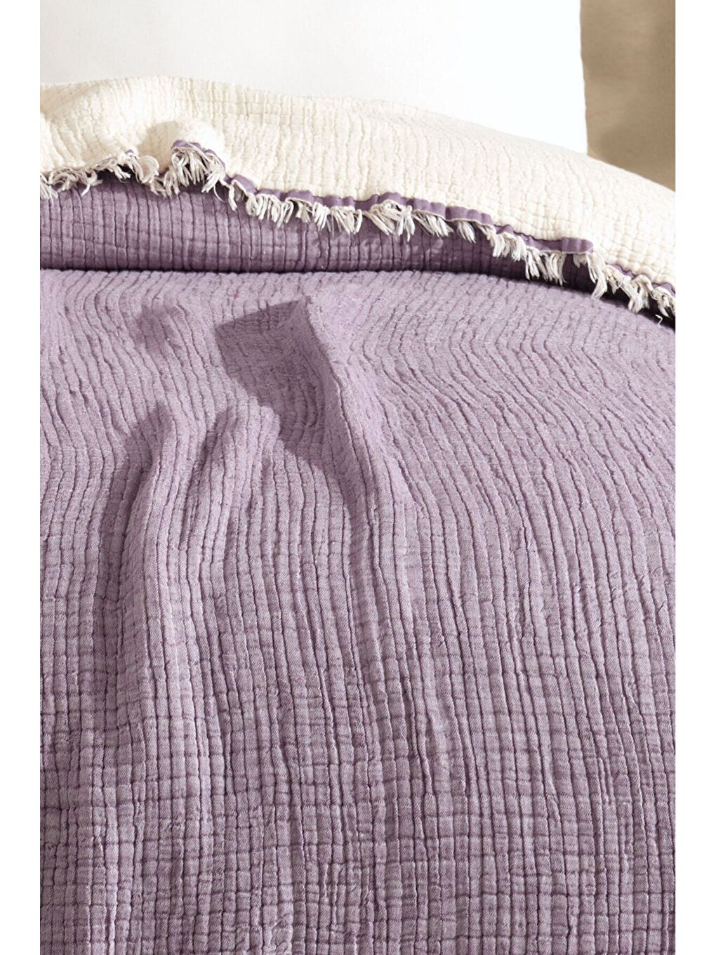 Lila Tek Kişilik 5 Katlı %100 Pamuk Müslin Yatak Örtüsü - LİLA LILA/160X230CM-2