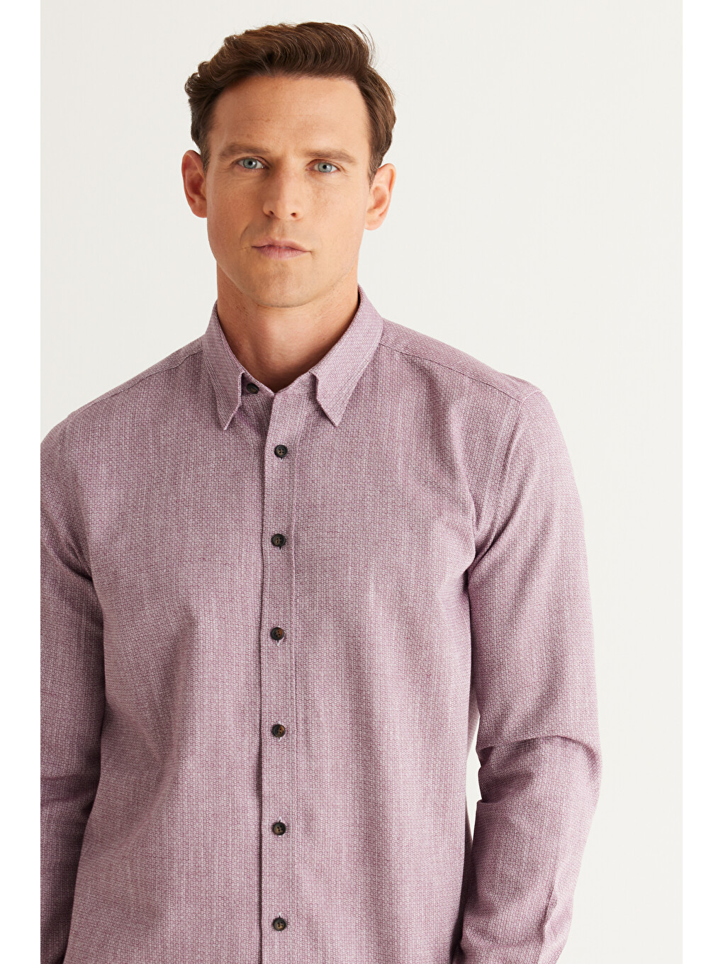 Erkek Bordo Slim Fit Dar Kesim Gizli Düğmeli Yaka Pamuklu Armürlü Gömlek-2
