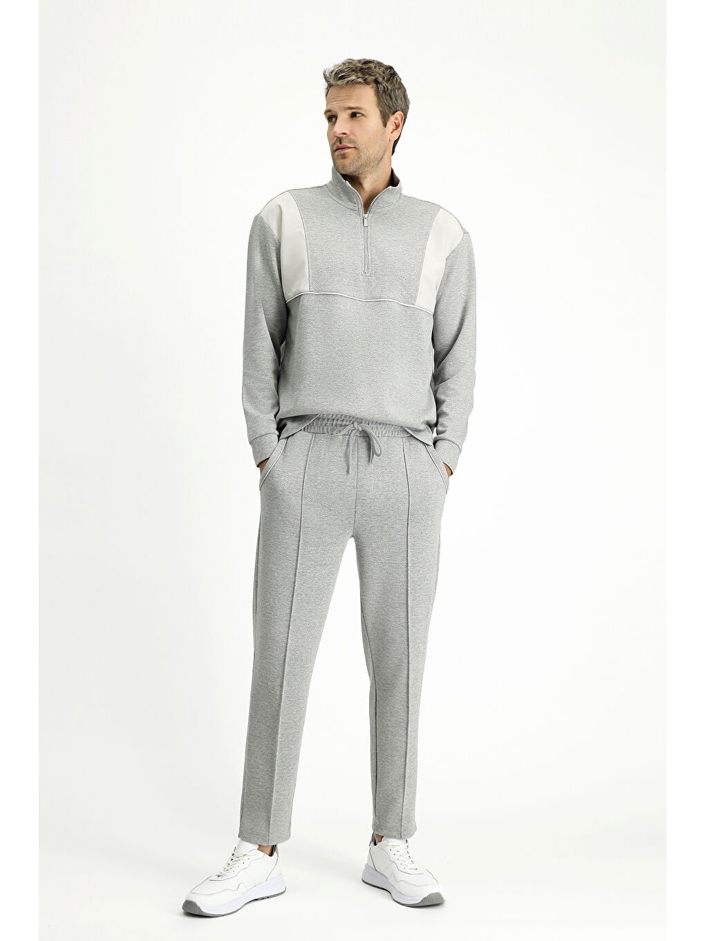 Gri Regular Fit Desenli Pamuklu Sweatpant / Eşofman Altı