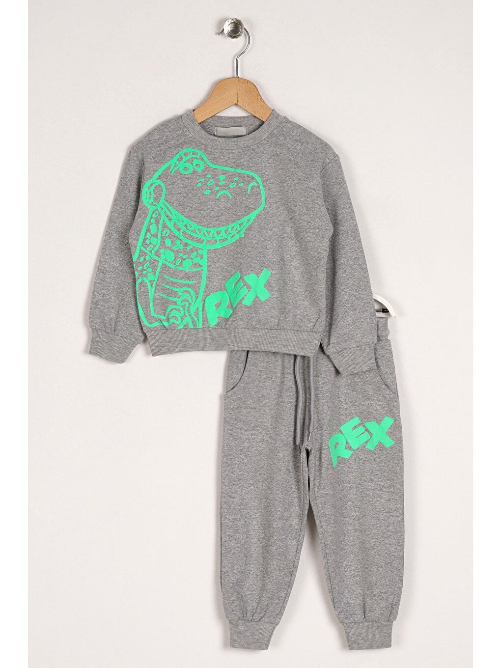 Gri Bisiklet Yaka Baskılı Erkek Çocuk İkili Takım