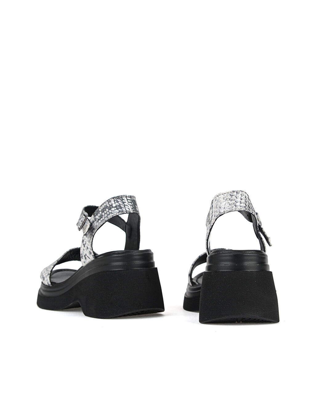 Kadın Hakiki Deri Topuklu Sandalet 161992Z64028 Siyah-Yılan-2