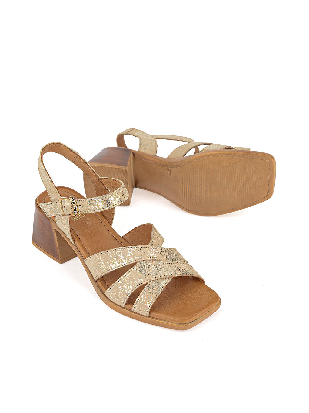 Sarı Kadın Hakiki Deri Topuklu Sandalet 161992Z19031 Altın-3