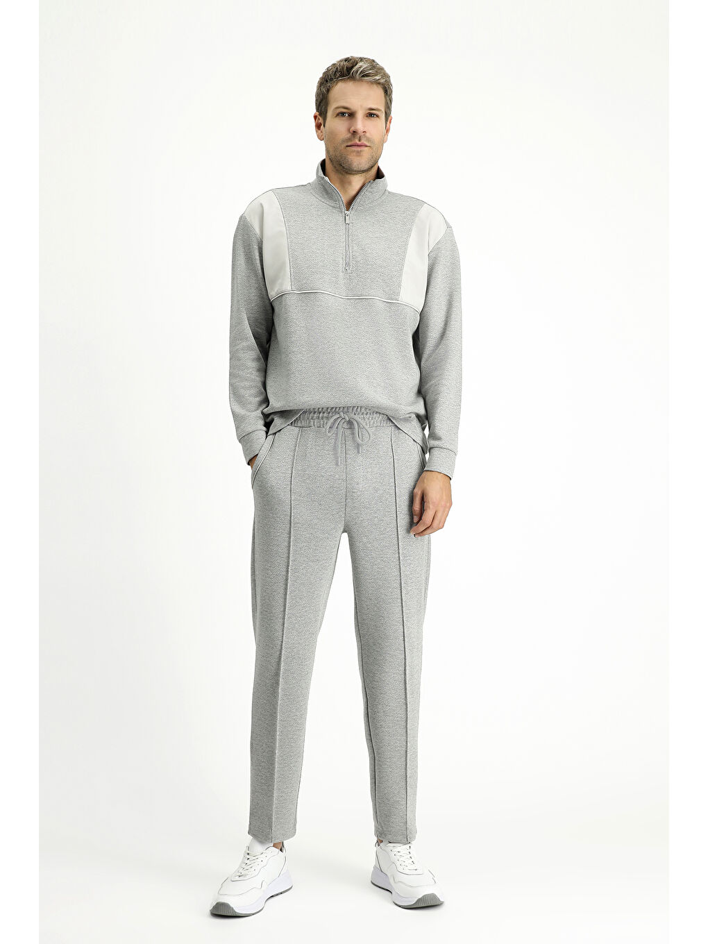Gri Regular Fit Desenli Pamuklu Sweatpant / Eşofman Altı-1