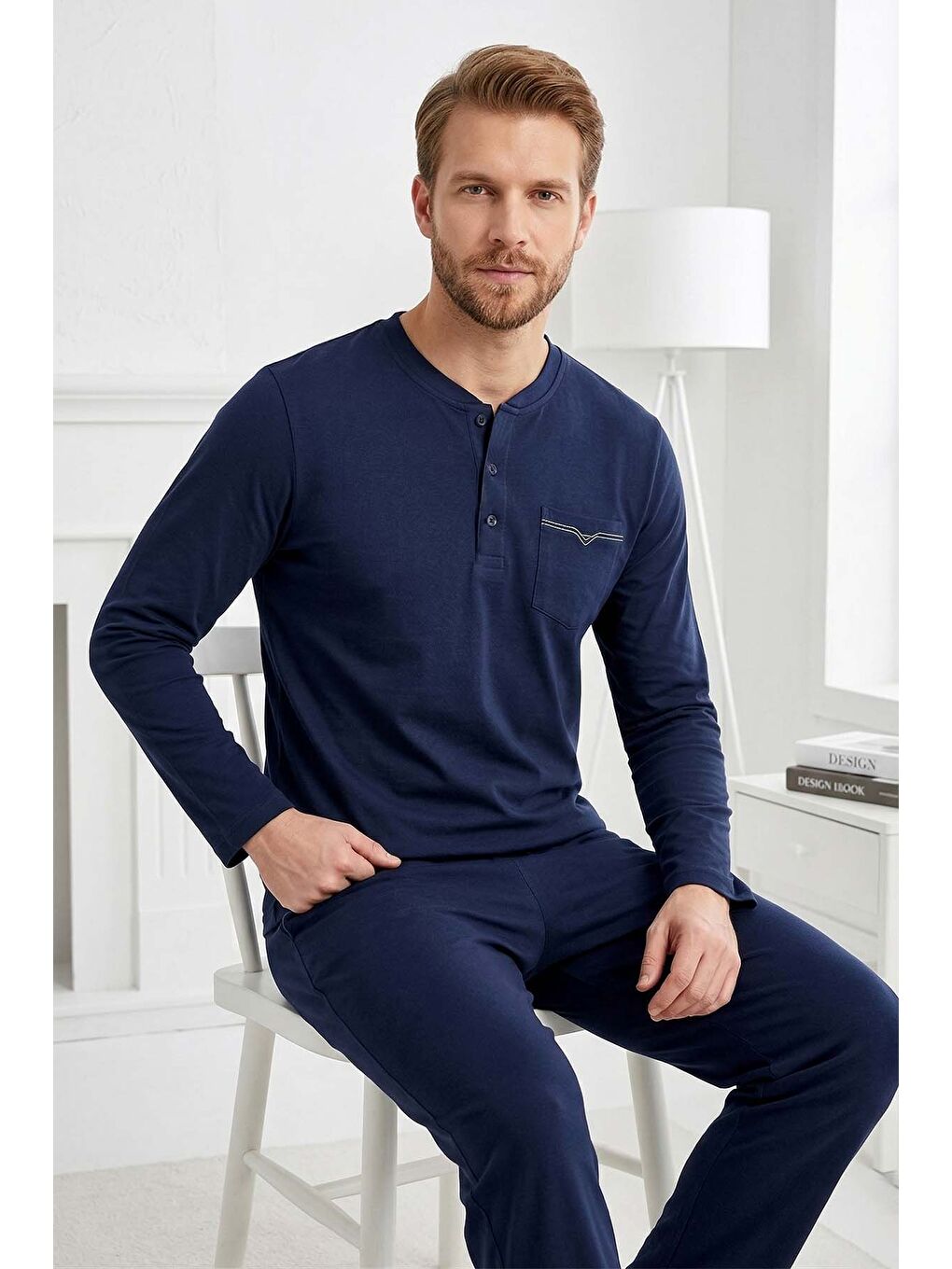 Erkek Penye Uzun Kol Süprem Pijama Takımı 2302 Lacivert01-1