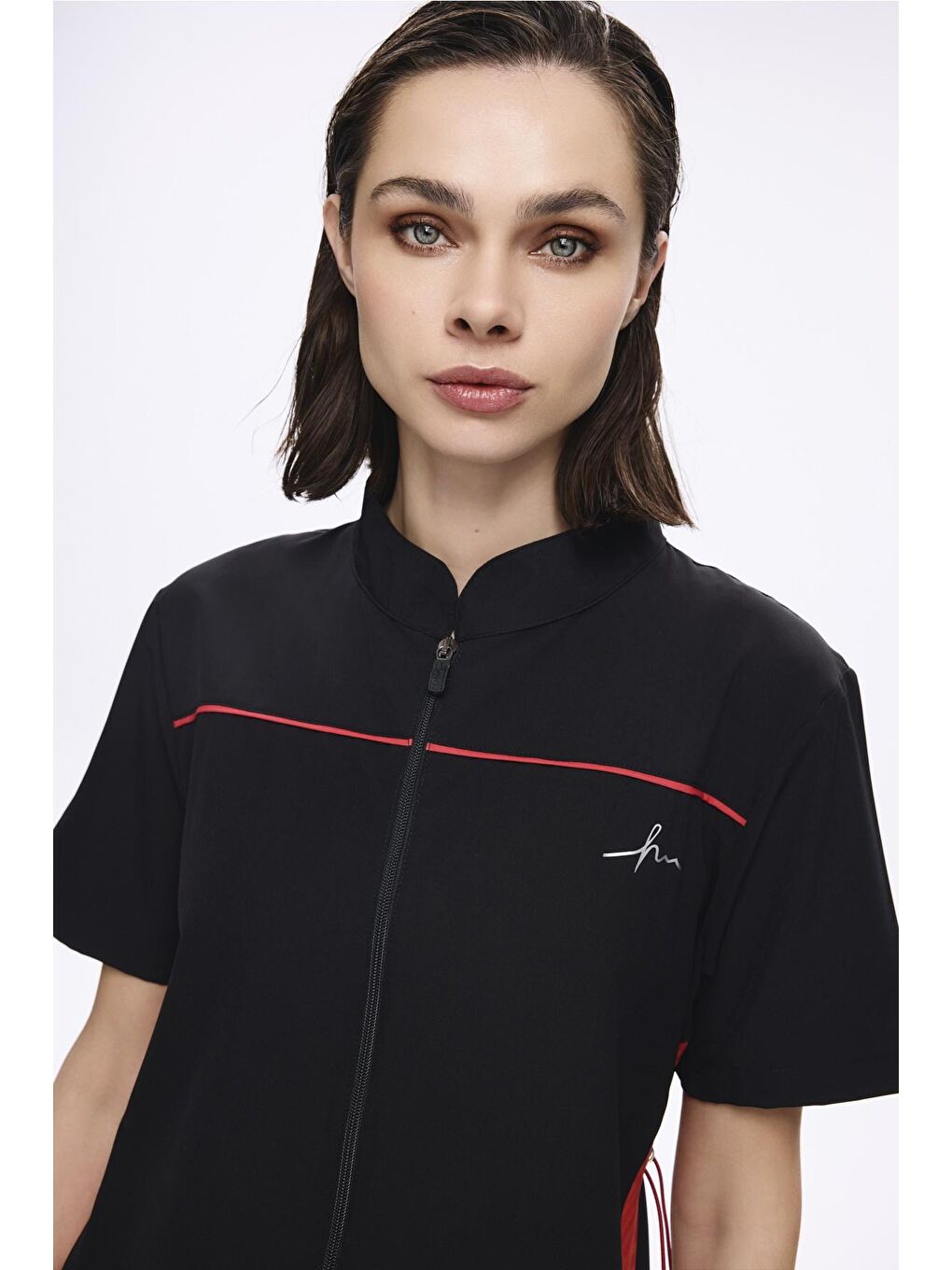 Fermuarlı Siyah Esnek Dokuma 5 Parça Yarı Kapalı Mayo Takımı 5010-3