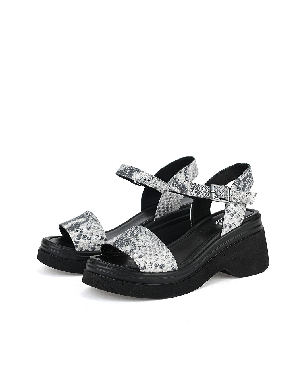 Kadın Hakiki Deri Topuklu Sandalet 161992Z64028 Siyah-Yılan-4
