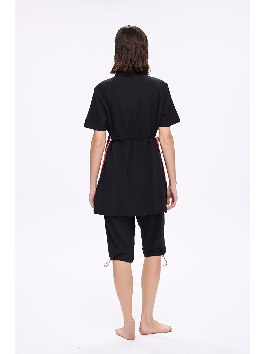 Fermuarlı Siyah Esnek Dokuma 5 Parça Yarı Kapalı Mayo Takımı 5010-7