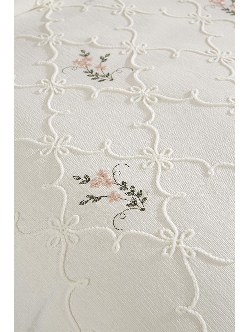 Ekru Pinkrose Nakışlı Şönil 3 Parça Çift Kişilik Yatak Örtüsü Krem-7