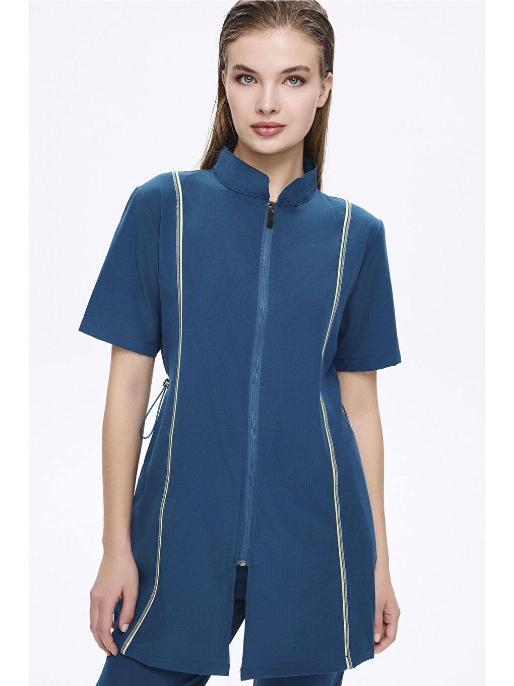 Fermuarlı Yeşil Esnek Dokuma 5 Parça Yarı Kapalı Mayo Takımı 5012-1