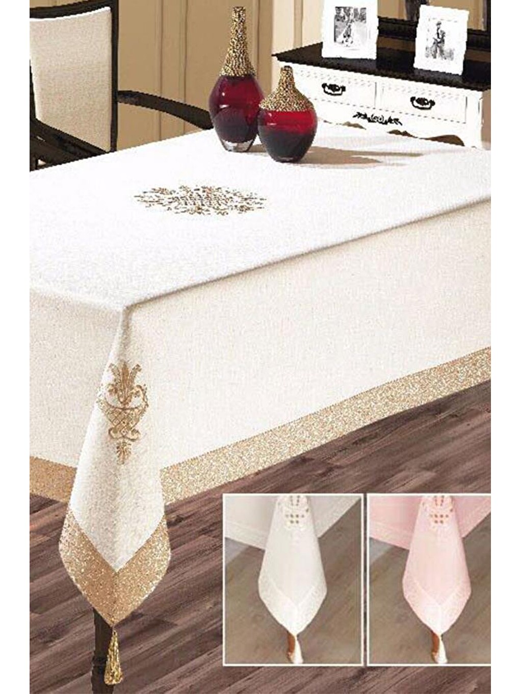 Karışık Lale Nakışlı Masa Örtüsü Krem Cappucino-2
