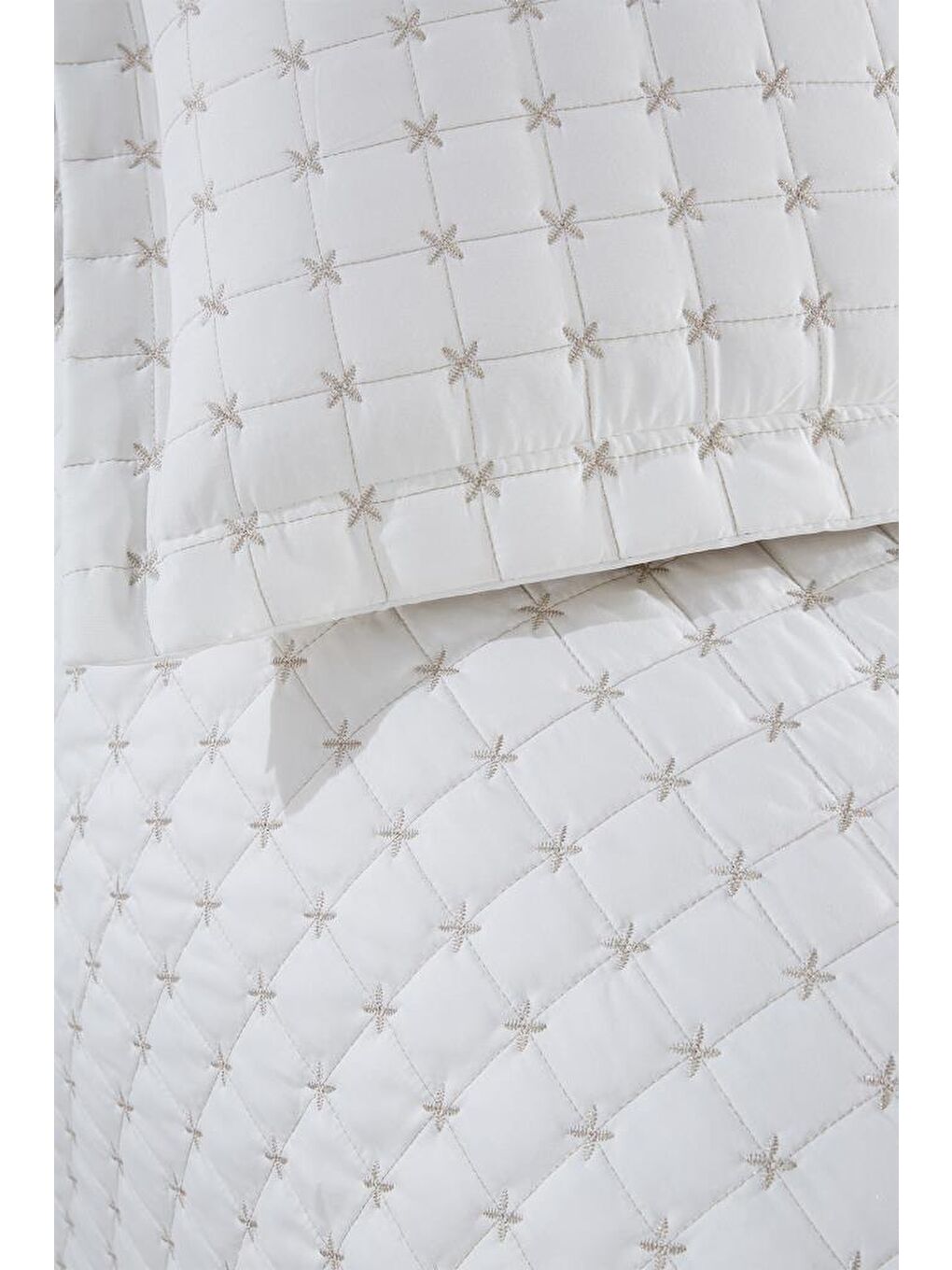 Ekru Yıldız Tek Kişilik Kapitoneli Yatak Örtüsü Krem-5