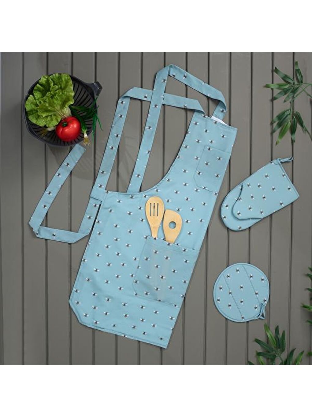 Karışık Soft Arı Desenli Mutfak Önlüğü - Renkli - 80x73 cm