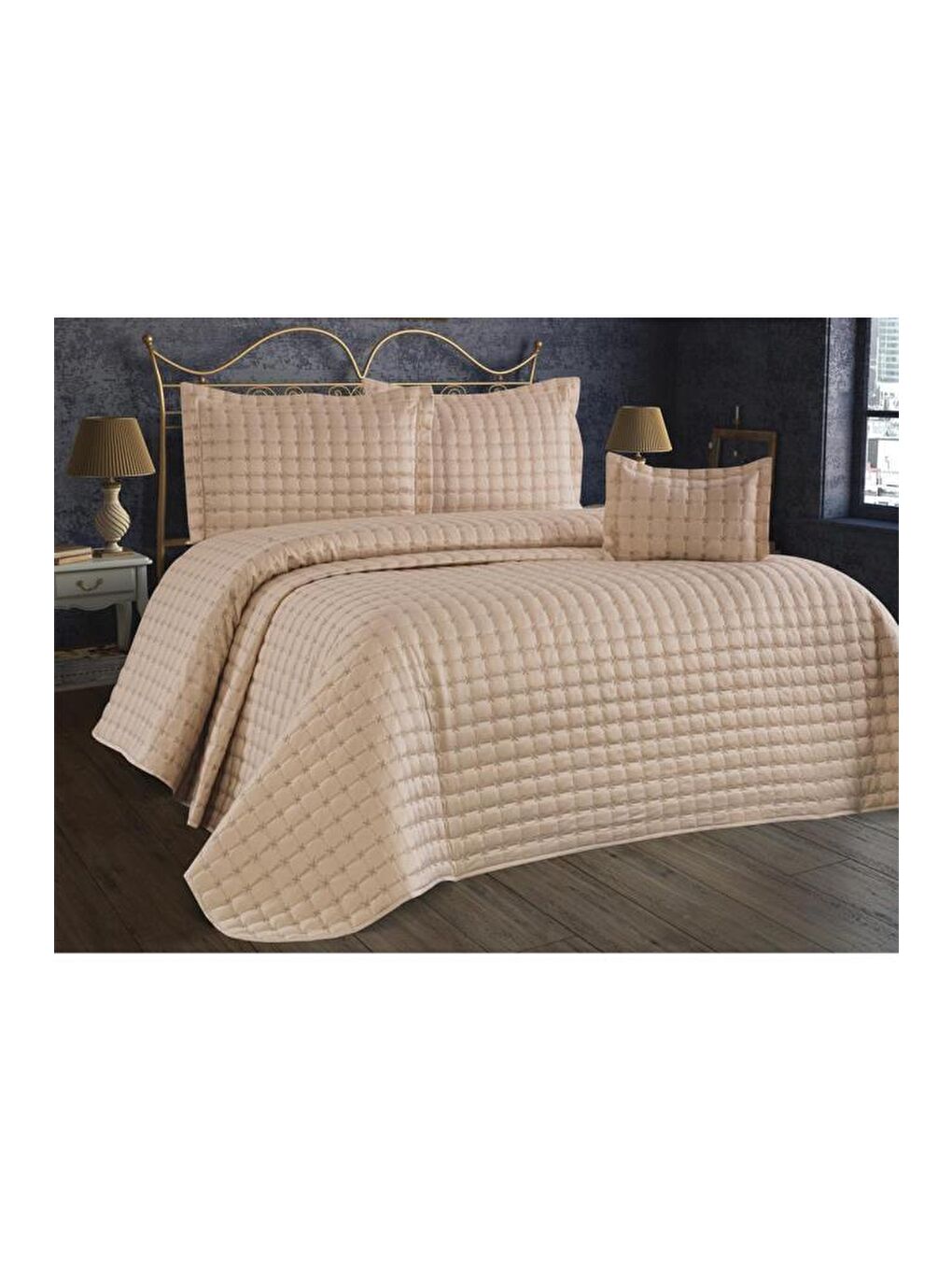 Kahverengi Yıldız Tek Kişilik Kapitoneli Yatak Örtüsü Cappucino-2