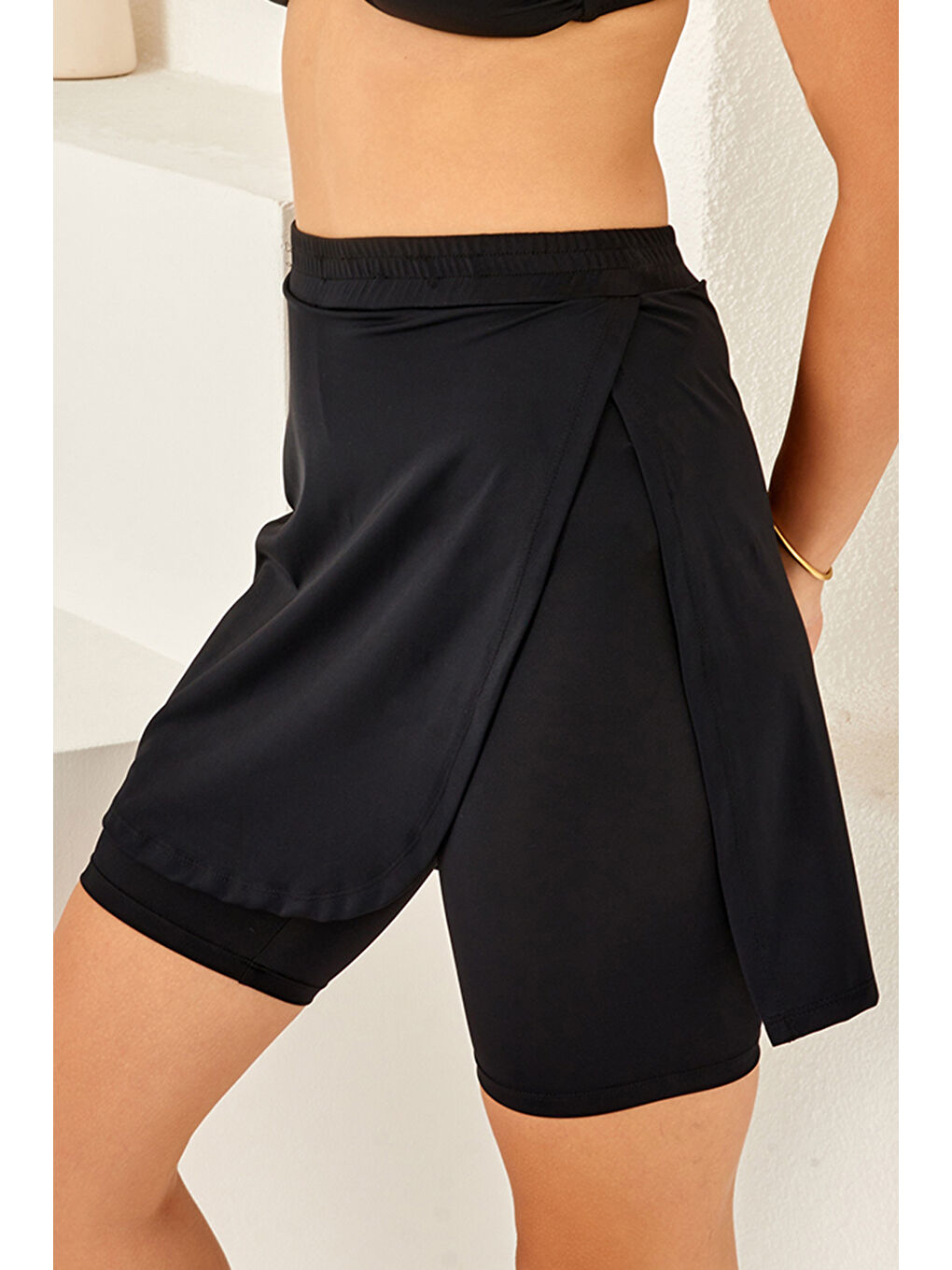 Kadın Havuz Deniz Şort Etek Mayo 4414 Siyah-1