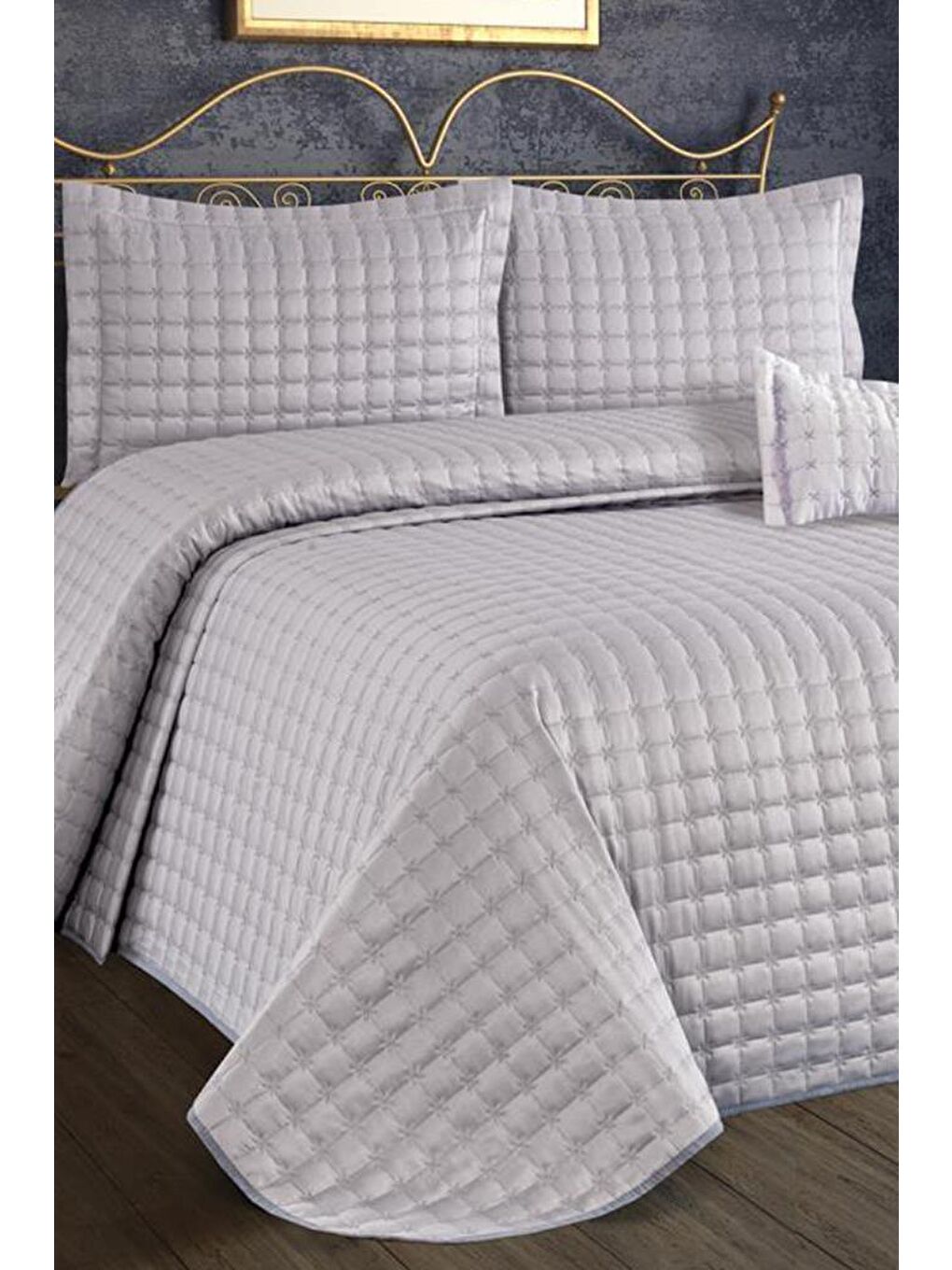 Yıldız Tek Kişilik Kapitoneli Yatak Örtüsü Gri-1