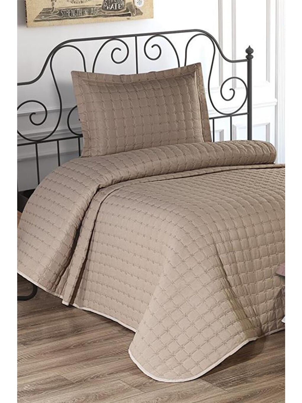 Kahverengi Yıldız Tek Kişilik Kapitoneli Yatak Örtüsü Cappucino-3