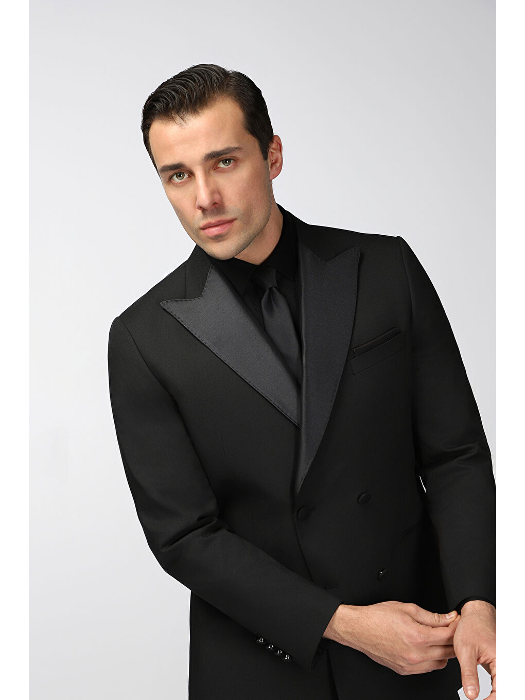 Siyah Regular Fit Sivri Yaka Kruvaze Smokin & Damatlık-6