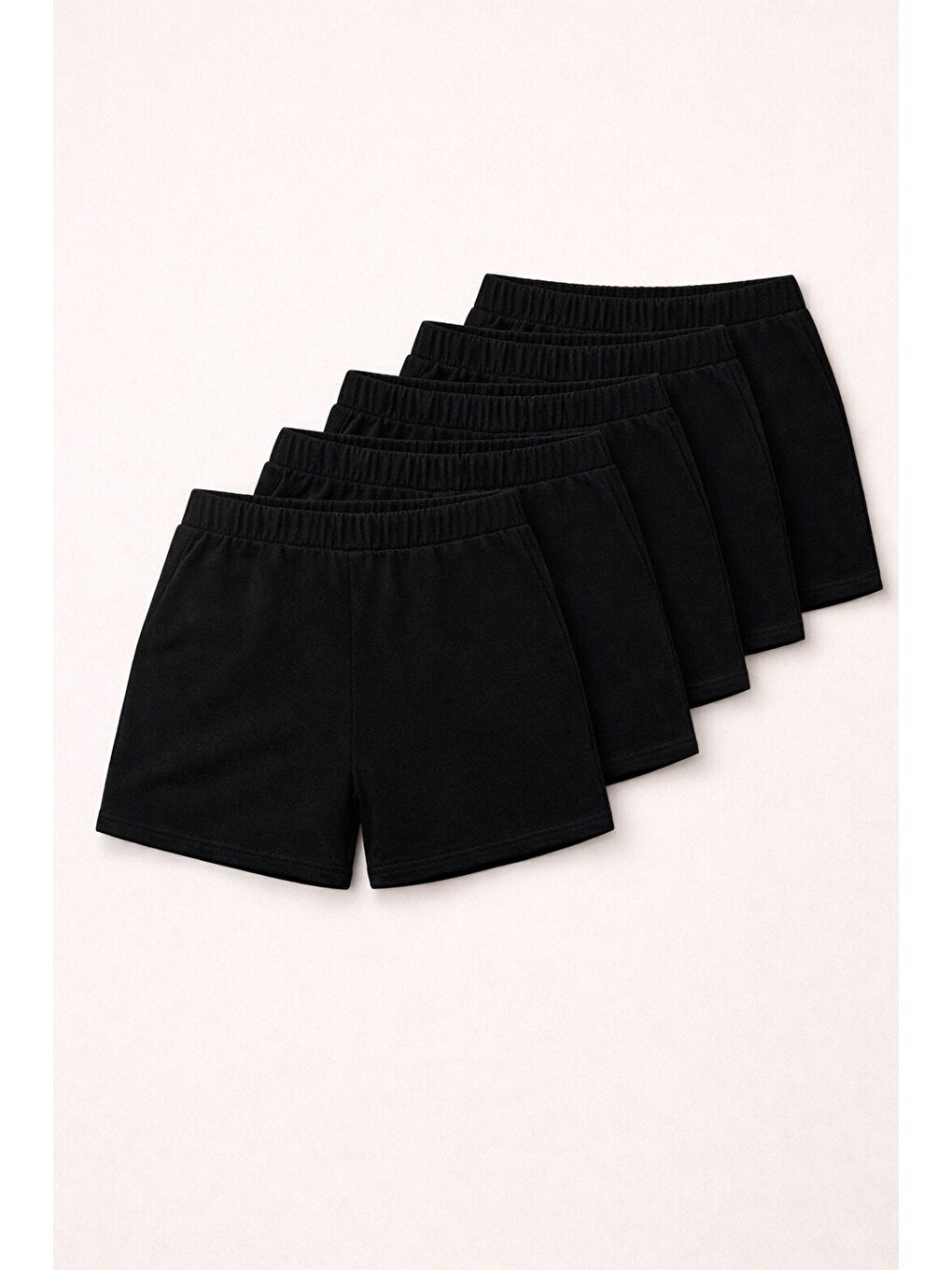 Siyah 5'lİ Paket Set Genç Kız Beli Lastikli Basic Pamuklu Şort