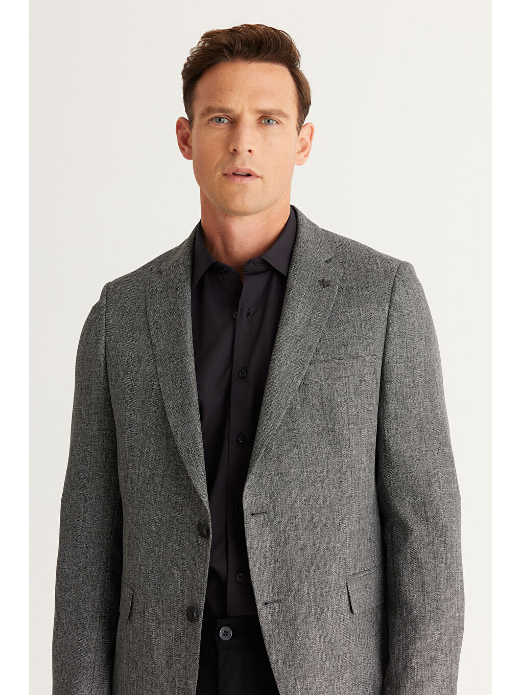 Erkek Antrasit Comfort Fit Rahat Kesim Mono Yaka Desenli Ceket-2