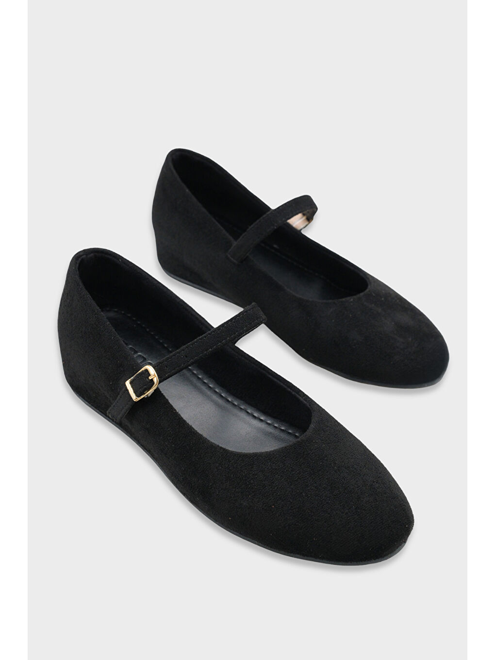 Siyah Joell Gizli Topuklu Feta Metal Tokalı Kadın Babet-1