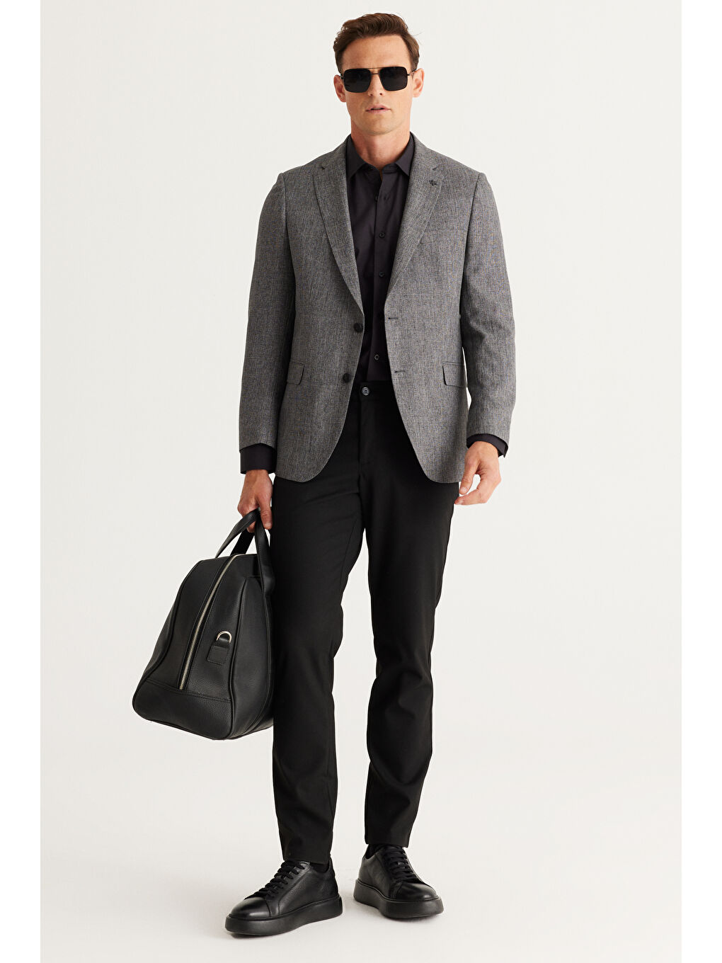 Erkek Antrasit Comfort Fit Rahat Kesim Mono Yaka Desenli Ceket-3