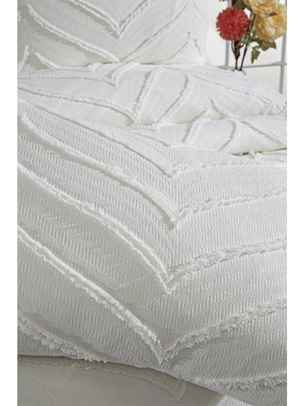 Ekru Sementina 3 Parça Çift Kişilik Pike Takımı Krem-4