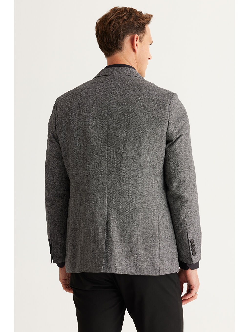 Erkek Antrasit Comfort Fit Rahat Kesim Mono Yaka Desenli Ceket-4