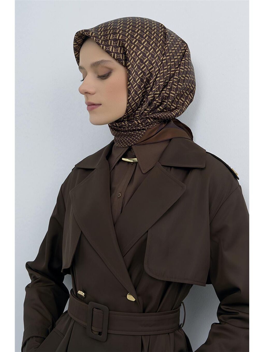 Kahverengi Saf İpek Sura Eşarp 9502D 06