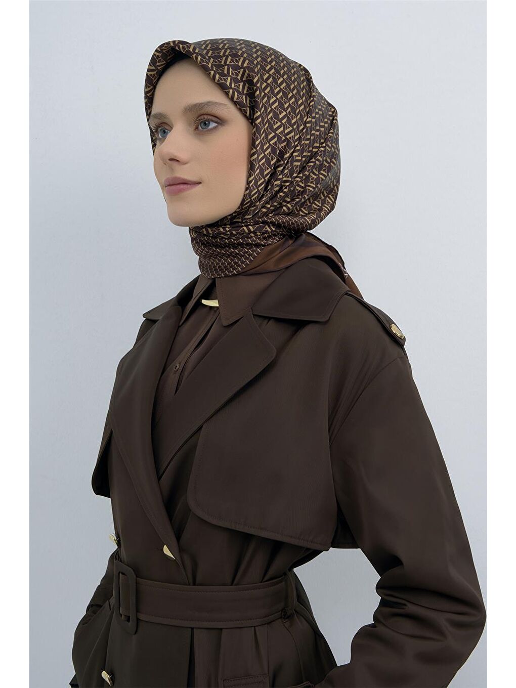 Kahverengi Saf İpek Sura Eşarp 9502D 06-1