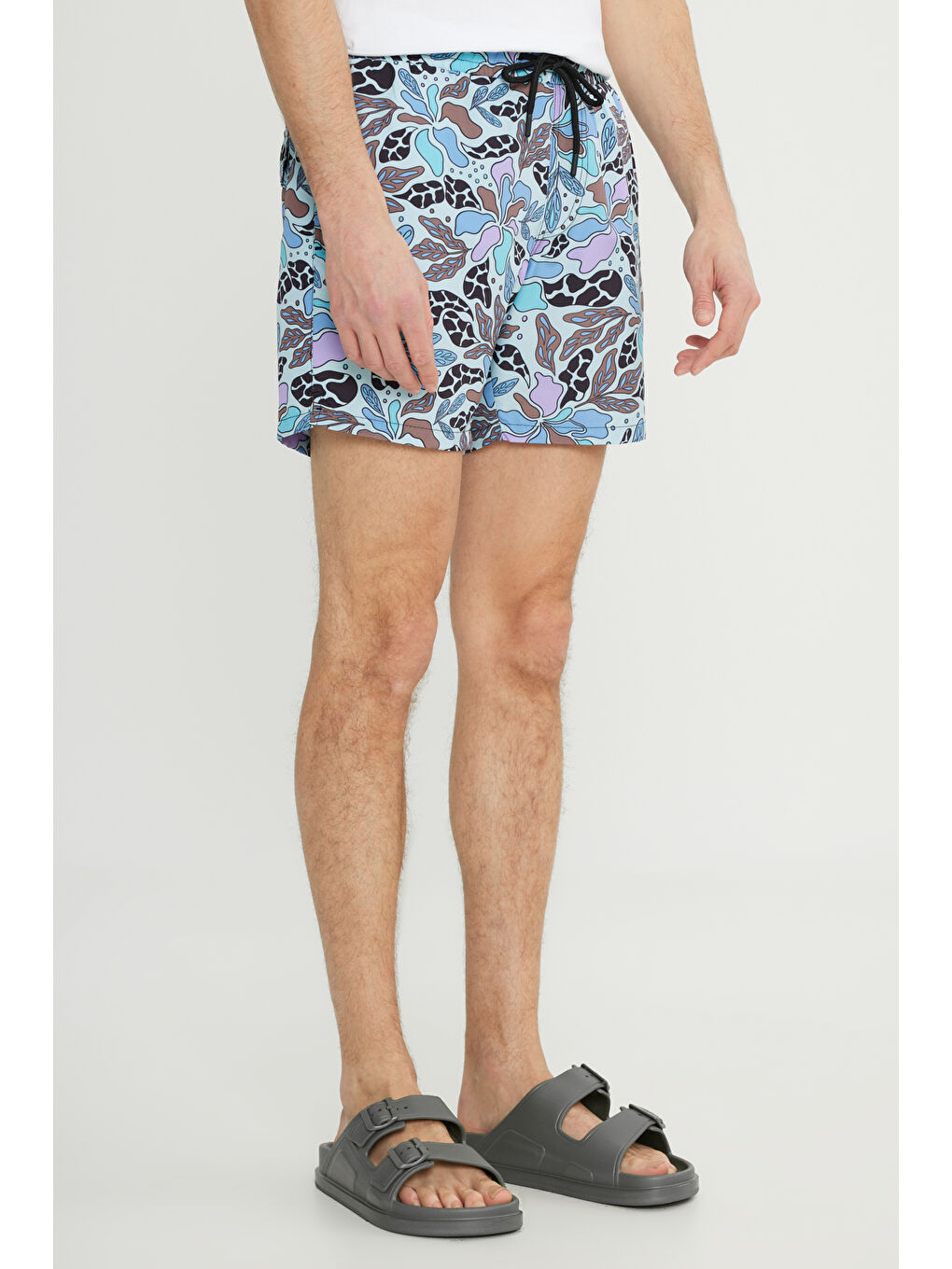 Erkek Mavi Standart Fit Normal Kesim Cepli Hızlı Kuruyan Desenli Mayo Deniz Şortu-1