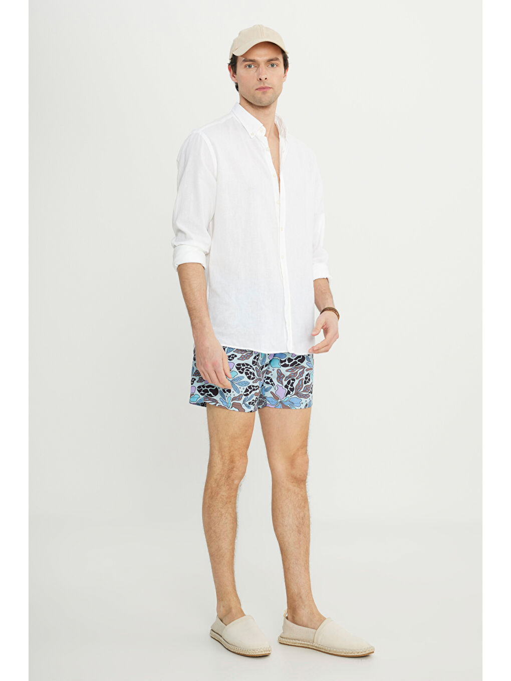 Erkek Mavi Standart Fit Normal Kesim Cepli Hızlı Kuruyan Desenli Mayo Deniz Şortu-3