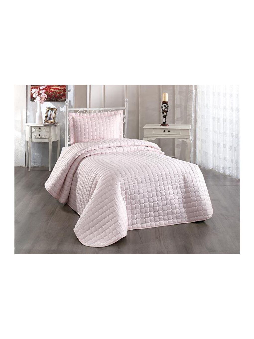 Pembe Estiva Tek Kişilik Yatak Örtüsü Pudra-1